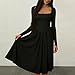 Women Square Neck Long Sleeve Midi Dress Long Sleeve Elegant Spring Fall Fashion Solid Color Stretchy Party Dresses S-2XL