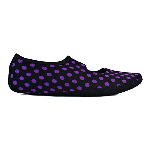 Nufoot Mary Janes Women's Shoes, Best Foldable & Flexible Flats, Slipper Socks, Travel Slippers & Exercise Shoes, Dance Shoes, Yoga Socks, House Shoes, Indoor Slippers, Black/Purple Polka Dots, Large #TOP1