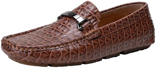 Jousen Mens Crocodile Print Loafers Slip-On Dress Shoe, 3044A, pd Brown, 11