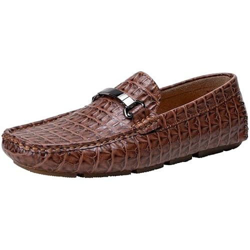 Jousen Mens Crocodile Print Loafers Slip-On Dress Shoes | Synthetic crocodile print upper, anti-slip rubber sole, metal bit accent, cushioned insole, lightweight design
