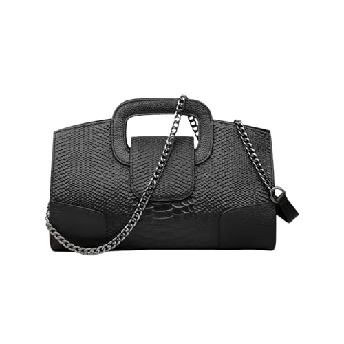 Damajia Fashion Python Snake Flap Clutch Tote Purse Shoulder Bag for Women, Black