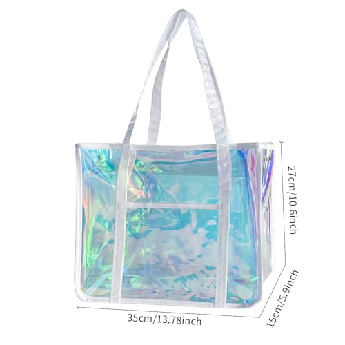 Star-Print Holographic Beach Bag - Waterproof Iridescent PVC Tote for Women, Stadium Approved Clear Tote for Travel2