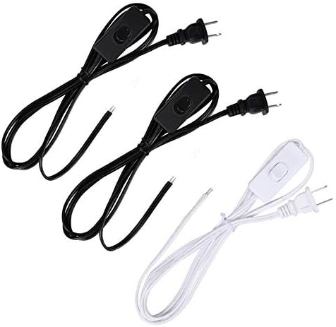 Aplstar Lamp Cord Set with Switch and Molded Plug,6 Feet Replacement Black and White Button Light Cord, Stripped Ends for Wiring, UL-Listed (3Pack)