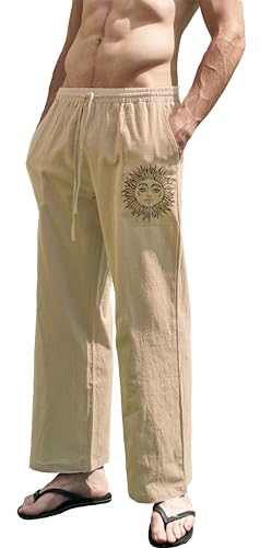 Miaikvs Men's Print Cotton Linen Casual Pants with Elastic Waistband - Soft, Breathable, and Loose-Fit Summer Pants2