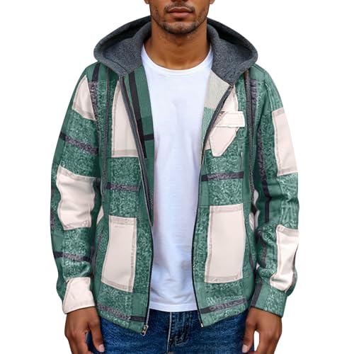 RTTUIOP Mens Jacket Mens Zip Up Hoodies Plus Size Coats Winter Casual Long Sleeve Shirts Zipfront Gingham Hoodies Overcoat