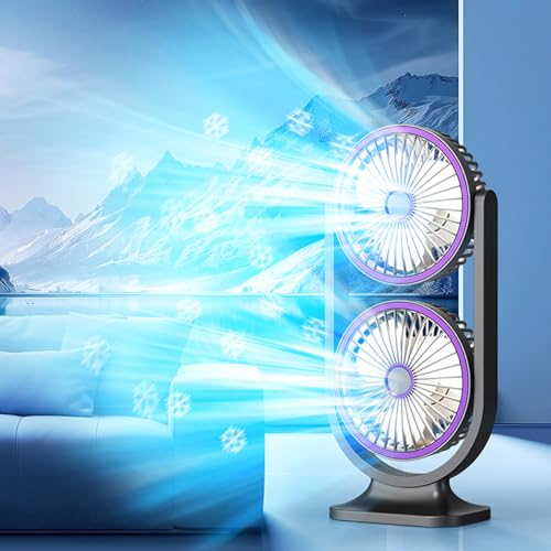 Ventilateur de bureau double tête rechargeable portable silencieux - 3