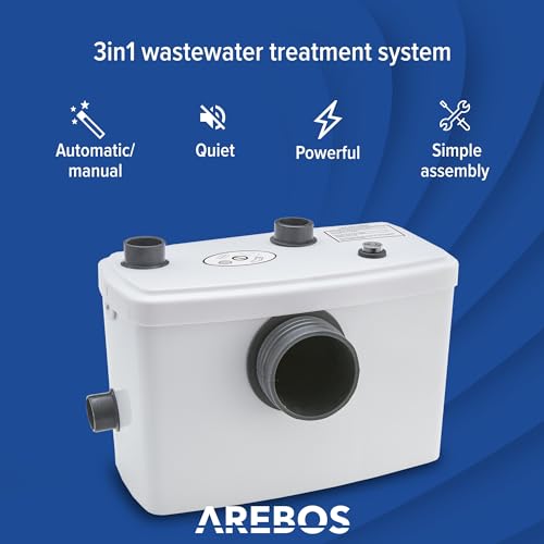 Arebos Triturador Sanitario | Bomba Trituradora Sanitaria Agua Residual | 600W | para WC, Lavabo, baño o Cocina | 100 l/min | blanco