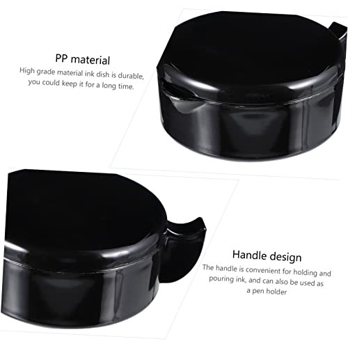 Nusitou 3Pcs Plate With Pot Dish Well Sturdy Inkstone Washer Creative Painting And Multi-Function Lid Pottery Ink Dropper Delicate Sumi-Brush Chinese Professional Black Porcelain Drawing #TOP4