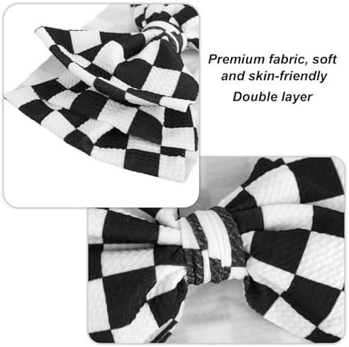 Baby Girl Checkered Headband, 7in/19cm Black and White Checkered Infants Headband Bows Racing Bowknot Themed Baby Hair Accessories Stretchy Soft Wrap for Newborn Infants Toddlers — view 3