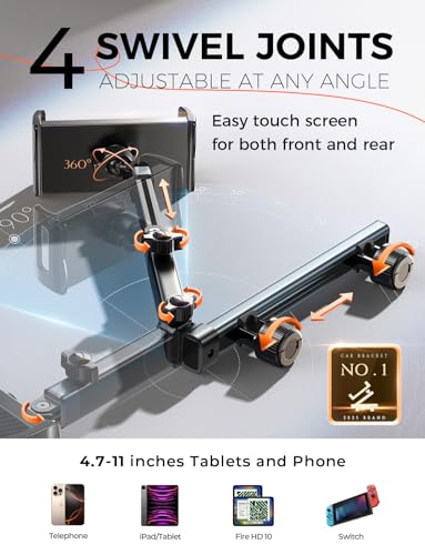 LISEN for iPad Holder Car Road Trip Essentials Activities for Kids Gifts, Car Accessories for Women Interior Truck Essentials, 3in1 Tablet Holder Back Seat Car Organizer Camping Headrest iPad Mount