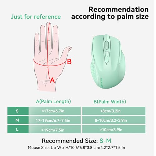 Image of TECKNET Wireless Mouse, BT 5.0 /2.4G, Rechargeable 6-DPI Silent, Green | Bluetooth 5.0 /3.0 & USB A, 2-Device Easy Switch, Wide OS Compatible, 6 Buttons, 6-DPI up to 4800, Ergonomic for S to M Hands