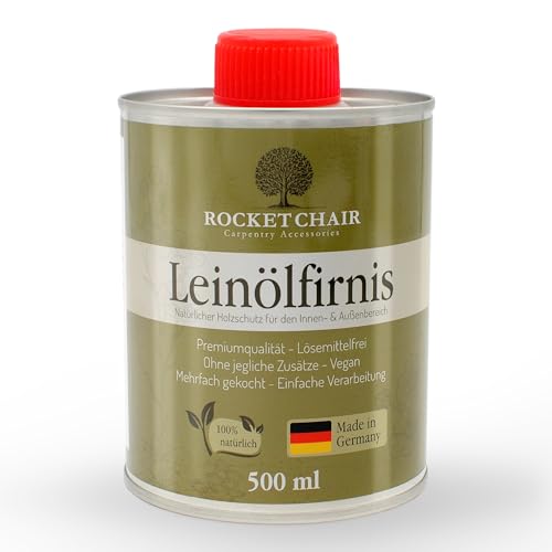 Rocketchair Leinölfirnis – 100{02f3ec4d87f2c31f474a2f3188185cde7337547a61a4f2e52a205197925289e7} reines Premium Holzöl Made in Germany – Holzschutz & Holzpflege innen & außen – ideal für Möbel, Parkett, Arbeitsplatten & Schneidebretter (500ml) Rocketchair Leinölfirnis – 100{02f3ec4d87f2c31f474a2f3188185cde7337547a61a4f2e52a205197925289e7} reines Premium Holzöl Made in Germany – Holzschutz & Holzpflege innen & außen – ideal für Möbel, Parkett, Arbeitsplatten & Schneidebretter (500ml)