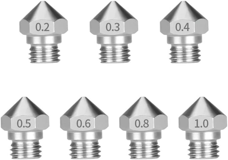 3D Printer Hotend Nozzle MK10 M7 Thread 0.2/0.3//0.5/0.6/ for 1.75mm Filament Parts Upgrade Kit(10Pcs Stainless Stee,0.2mm)