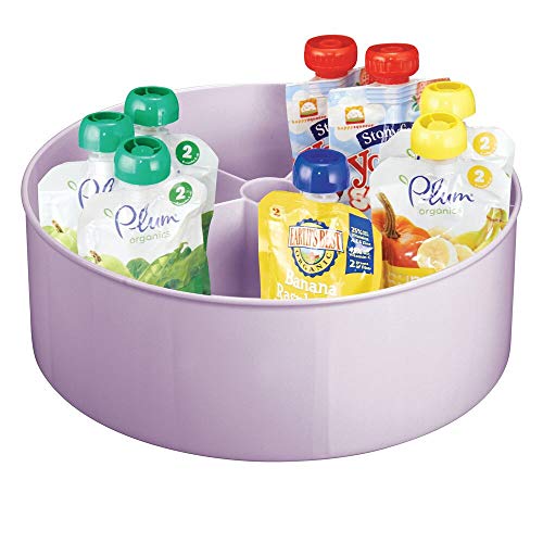 mDesign Deep Plastic Lazy Susan Turntable Storage Tray - Divided Spinning Organizer for Nursery/Kid's Room - Store Lotions, Wipes, Diapers, Baby Shampoo - 5 Sections - Light Purple