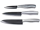Casa Neuhaus Deluxe Set Ceramic Knives - 3" Paring Knife, 5" Utility Knife & 7" Chef's Knife - Black