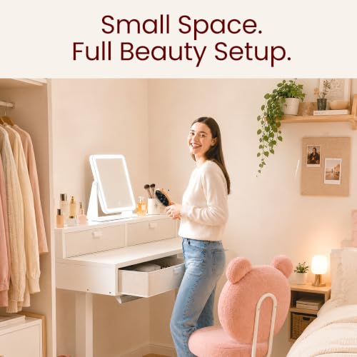 Image of HUANUO 32-Inch Electric Height Adjustable Vanity Desk with 4 Drawers | 4 Memory Heights; 28.3-46.5 in Range; Quiet Lift under 50 dB; Multi-Drawer Storage; Sit-Stand Makeup, Work & Study Desk