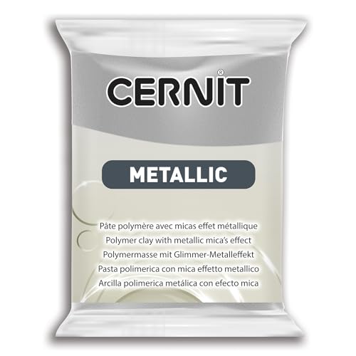 CERNIT - Un Pane di pasta polimerica metallica - Pasta modellabile per cuocere - Colore argento - Blocco da 56 g - CE0870056080C