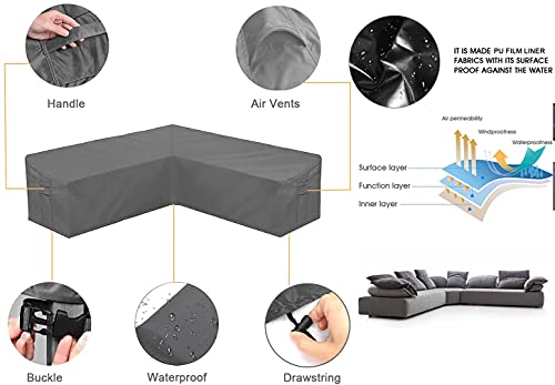 BOSKING Patio Furniture Sectional Couch Cover Grey 420D Oxford Waterproof L Shaped Garden Rattan Corner Sofa Furniture Protector Covers for Outdoor Indoor Veranda - Image 3