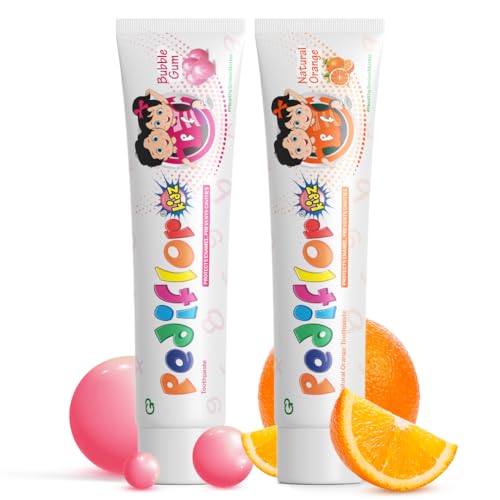PEDIFLOR Kidz Anti Cavity Protection Toothpaste | Bubble Gum And Orange Flavour Combo Pack Of 2 | Fluoride Toothpaste For Children With Xylitol | Fights Kids Tooth Decay | Vegan | 70G Per Pack