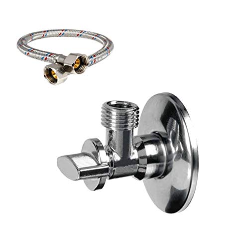 Vanne d'isolation coudée en acier inoxydable 1,27 x 1,27 cm + tuyau flexible Cover