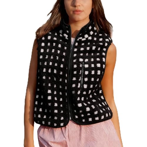 SeeLuNa Womens Checkered Sherpa Vest Sleeveless Winter