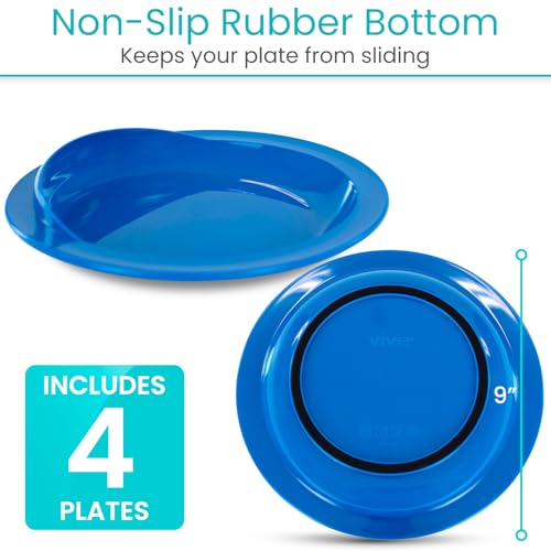 Vive Spill-Proof Scoop Plate, 9" (4 Pack) - Dish with Wall for Disabled, Handicapped, Elderly Adults with Special Needs from Parkinsons, Dementia, Stroke, Tremors with - Non Skid Padded Bottom by Vive - Image 5