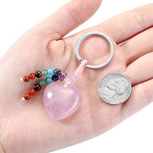 Jovivi Natural Rose Quartz Crystal Heart Love Stone Keychain 7 Chakra Reki Healing Crystal Gemstone Beads Tassel Keyring For Women Mom Mothers Day Gifts #TOP3