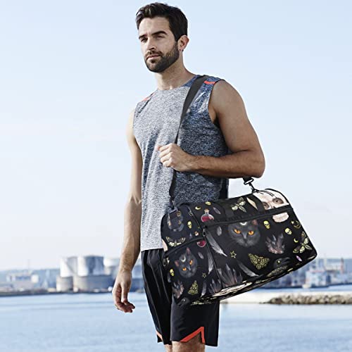 Travel Duffel Bags Black Cat Skull Moth Sports Duffel Bag Gym Bag Travel Luggage Overnight Bags For Men Women Duffel Bags With Adjustable Strap For Traveling #TOP4