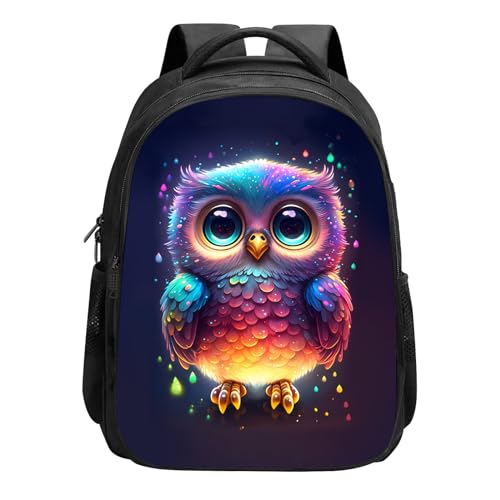 Owl Backpack for Girls Boys Cute Baby Owl School Backpack Kawaii Animal Rainbow Owl Big Eyes Bookbag, 16 Inch Kindergarten Elementary School Backpack for School & Travel