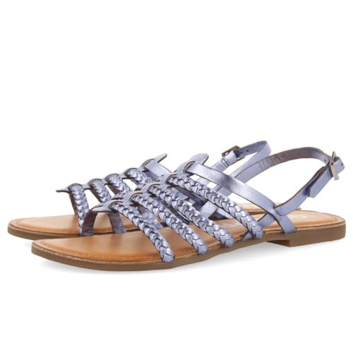 Sandales en cuir tressé bleu métallisé Limina pour femme