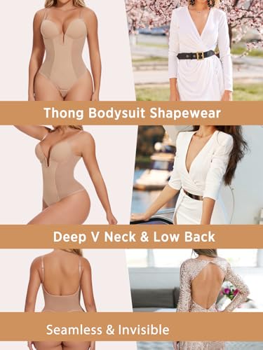 JOYSHAPER Women Shapewear Bodysuit Built in Bra Tummy Control U Plunge Backless Body Shaper Bra Thong Body Suits4