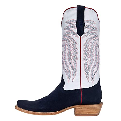 Men's Midnight Blue Roughout 13" Winter White Cowhide Top Cutter Toe Cowboy Boots Navy 12 B3