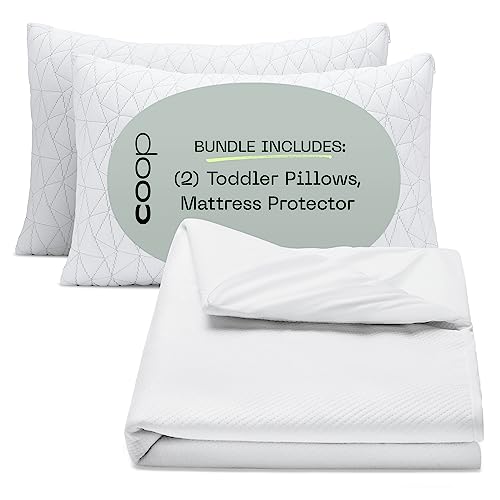 Coop Home Goods The Original Toddler Adjustable Pillow & Ultra Tech Waterproof Mattress Protector Bundle, Set Includes (2) Toddler Pillows & (1) Waterproof Mattress Protector Twin