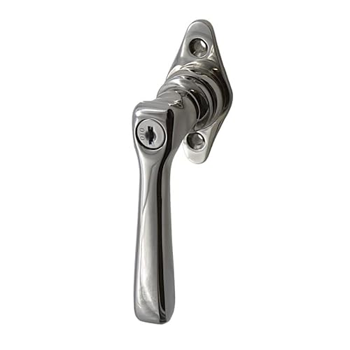 Ventano Fenstergriff Messing vernickelt, hochglanz poliert - Halbolive Modell “Freiberg N“ abschließbar, | Jugendstil | handgefertigt nach historischen Vorlagen