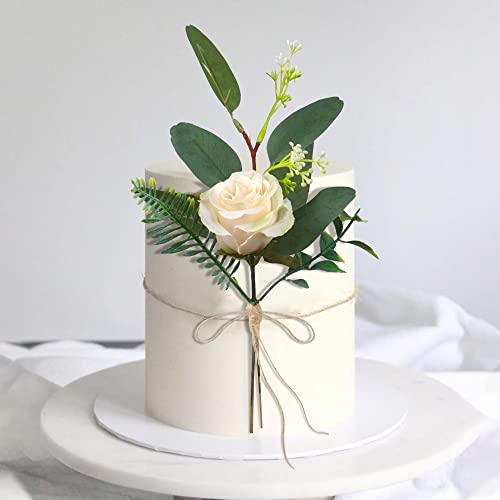 18 Pcs Natural Boho Cake Topper With Artificial Seeded Eucalyptus Leaves Stems Gold Balls Palm Leaves White Flowers 1M Hemp Rope For Diy Cake Decorations Wedding Baby Shower Birthday Party Supplies #TOP4
