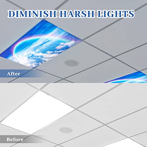 Image of Hortsun 4 Pack 4 x 2 Feet Fluorescent Light Covers, Magnetic Light Filters for Classroom Ceiling, Decorative Lights Shade for Office Home Hospital(Rainbow)