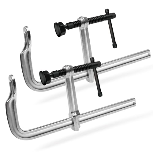 Image of Heavy-Duty 12-Inch F-Clamps, 2-Pack, 3450 Lbs Forged Alloy Steel | 4-3 /4 inch Deep Throat F-Style Bar Clamps for Welding, Metalworking & Fabrication, Solid Steel Jaws & Black-Oxide Spindle