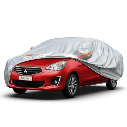 Kayme Sedan Car Cover Fit for Mitsubishi Mirage G4 (2017-2025) Automobiles All Weather Waterproof, Outdoor Cover Sun Rain Protection, with Lock and Zi