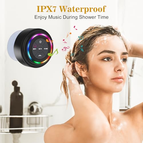 HAISSKY Bluetooth Shower Speakers, Portable Wireless Speaker with Suction Cup, IP67 Waterproof Speaker with LED Light, Pairs Easily to Phones, Tablets, Computer, Gift for Men & Women