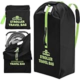 Guiseapue Large Stroller Travel Bag for Airplane: Black & Green, 47' H x 24' W x 15' D, Fits Most Large Single, Double, Jogging Strollers, Stroller Travel Accessories, Flying Essentials