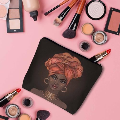 Makeup Bag African American Woman Makeup Bags For Purse Pouch, Black African Woman Sexy Lips And Turban Travel Toiletry Bag Cosmetic Bag Makeup Bags Flax Makeup Organizer Bag Pencil Pouch - Image 4