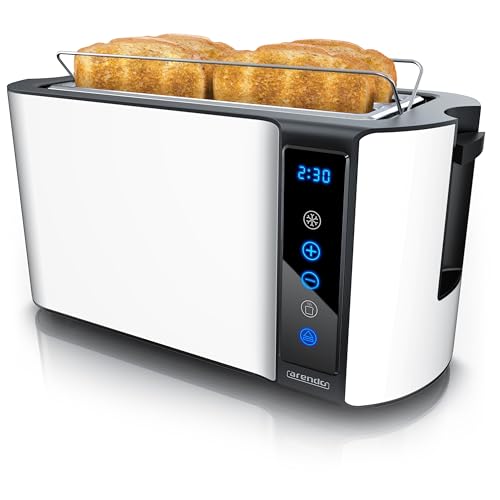 Arendo - Edelstahl Toaster Langschlitz 4 Scheiben- Touchscreen – Doppelwandgehäuse – Integrierter Brötchenaufsatz – 7 Bräunungsgrade – Brotzentrierung – Restzeitanzeige – Memoryfunktion - Weiß Matt*