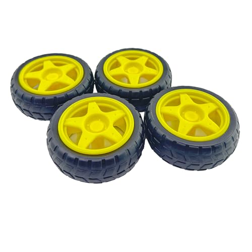 4PCS Toy Car Wheels Robot Car Rubber Tire Wheel for RC Car Truck Robot DIY Model Toy Wheel Replacement Parts (25x65mm Yellow)