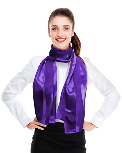 CBC Crown Women's Silk Feel Solid Color Satin Striped 13" x 60" Fashion Shawl Scarf2