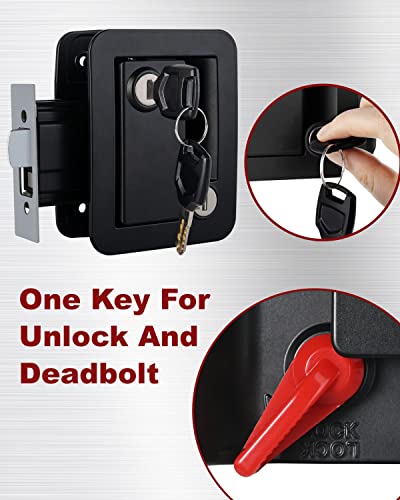 Image of RV Camper Door Lock Latch Deadbolt Lock Entry Side Door Lock with Handle for Travel Trailer 5th Wheel Universal Security RV Compartment Side Door Latch, Black, Pack of 2 Lock+ 8 Keys Alike
