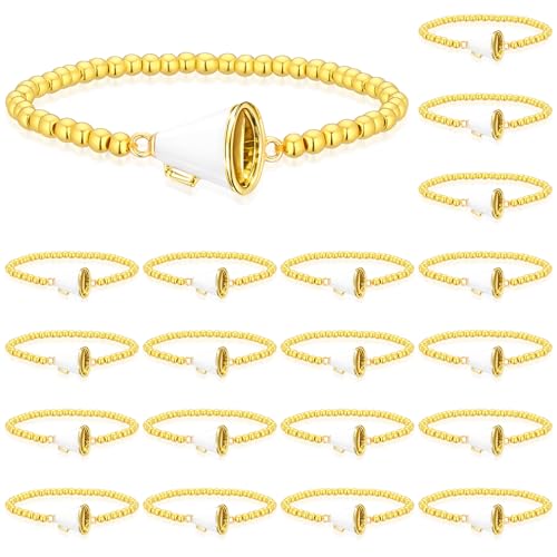 Hinly 20 Pcs Cheer Team Gifts Bulk Cheer Team Bracelets Bead Stretch Bracelets for Women Sport Party Favors(Gold)