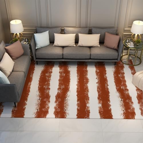 Tapis moderne 120x180 cm abstrait à rayures brunes et blanches chic - 2