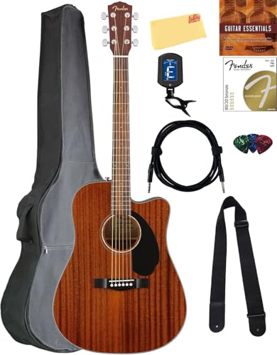 Fender 0961705021-COMBO-DLX Cd-60Sce Solid Top Dreadnought Acoustic-Electric Guitar - All Mahogany Bundle cover