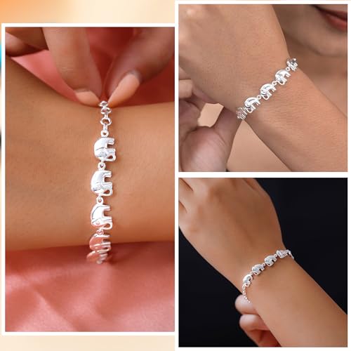 SHOP LC DELIVERING JOY Elephant Charm Bracelet in 925 Sterling Silver Bracelets for Women Trendy - Adjustable Link Cute Animal Jewelry Birthday Gifts for Her - Size 7.25 Inches3