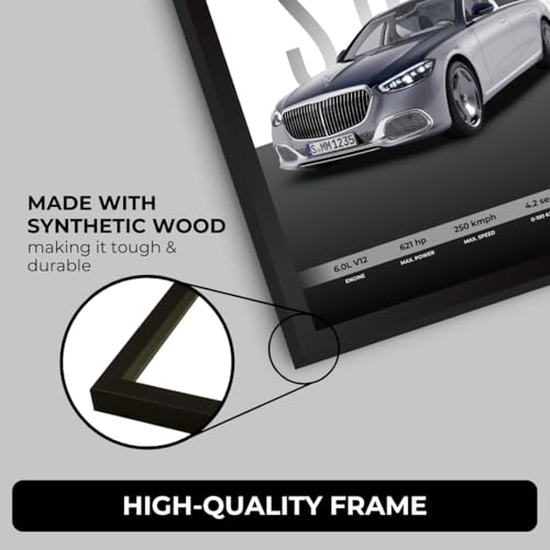 Image of Mercedes Maybach Poster | Framed Maybach S680 A4 Sized (31 x 23 cm) | Mercedes Car Poster for Wall, Gift for Boys, S Class Posters Frames | Car Posters for Wall, Bedroom, Hostel, Study Room (F 043)